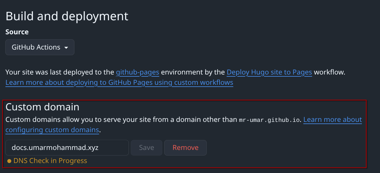 Custom domain settings